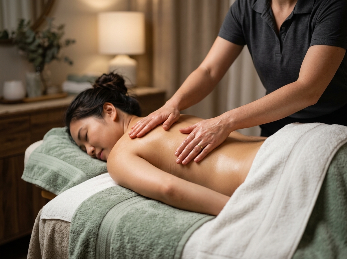 Therapist hands performing deep tissue massage
